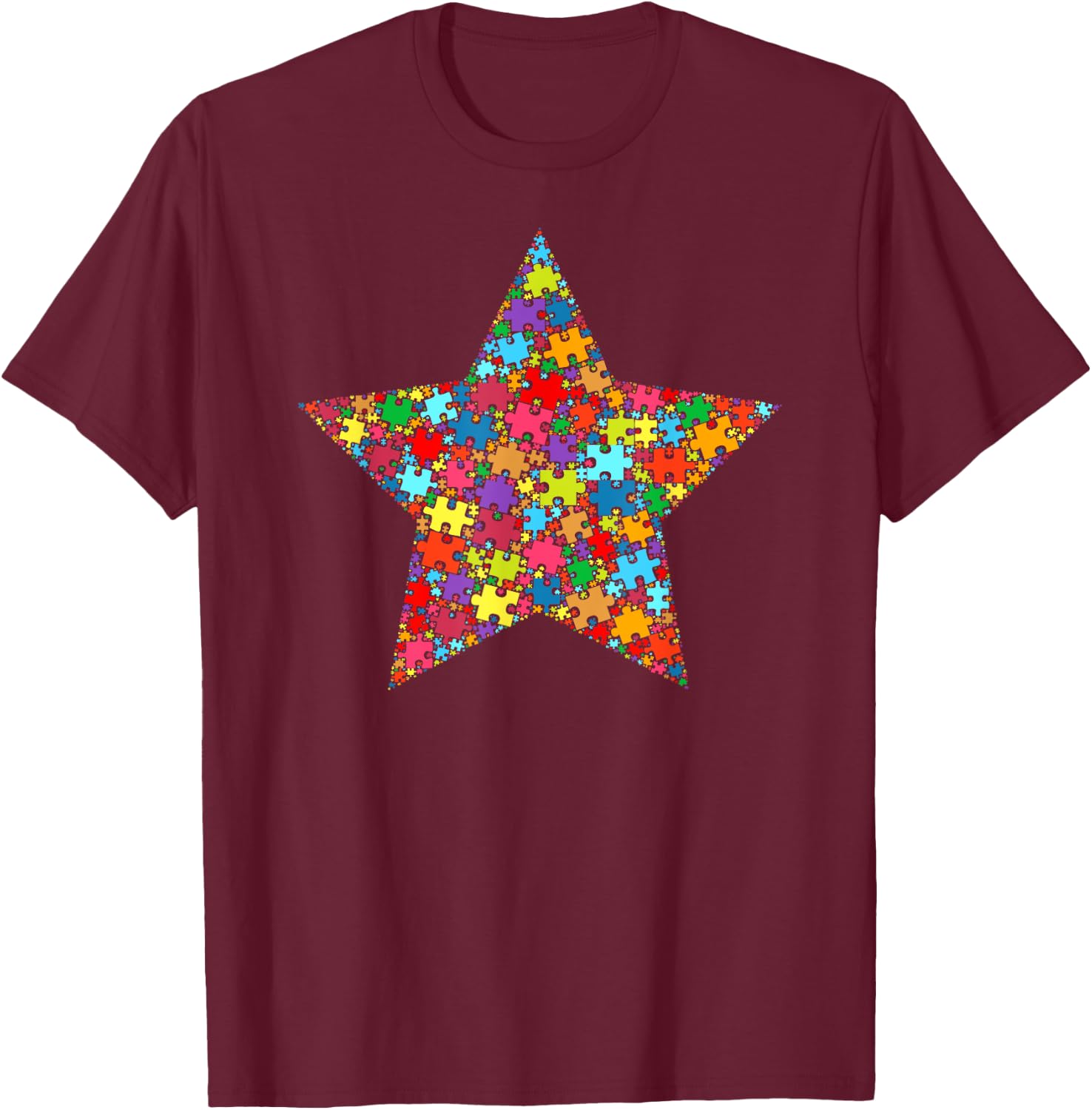 Star Shape Autism Puzzle Men Kids Autism Awareness T-Shirt - T-Shirt | Maroon