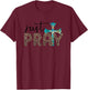 Just Pray Leopard Print Spiritual Faith Cross T-Shirt - T-Shirt | Maroon