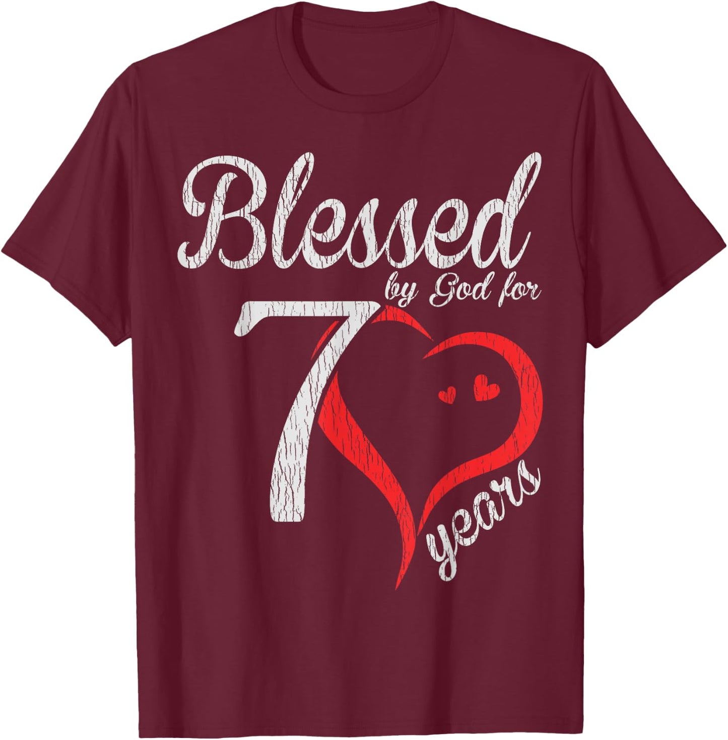 Vintage 70th Birthday Blessed By God, Happy Birthday Gift T-Shirt - T-Shirt | Maroon