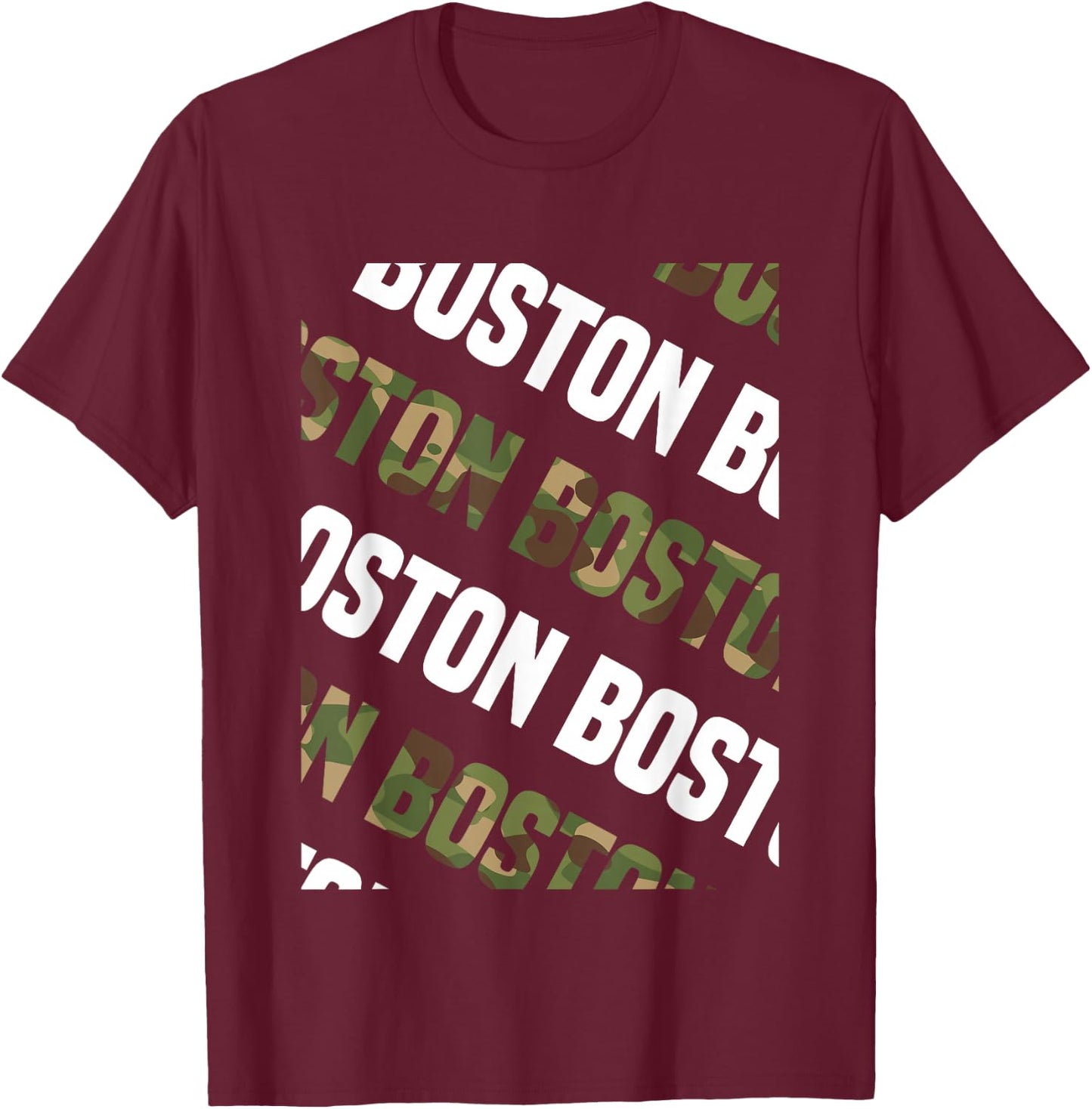 Boston Camo Pattern Green Camouflage T-Shirt - T-Shirt | Maroon