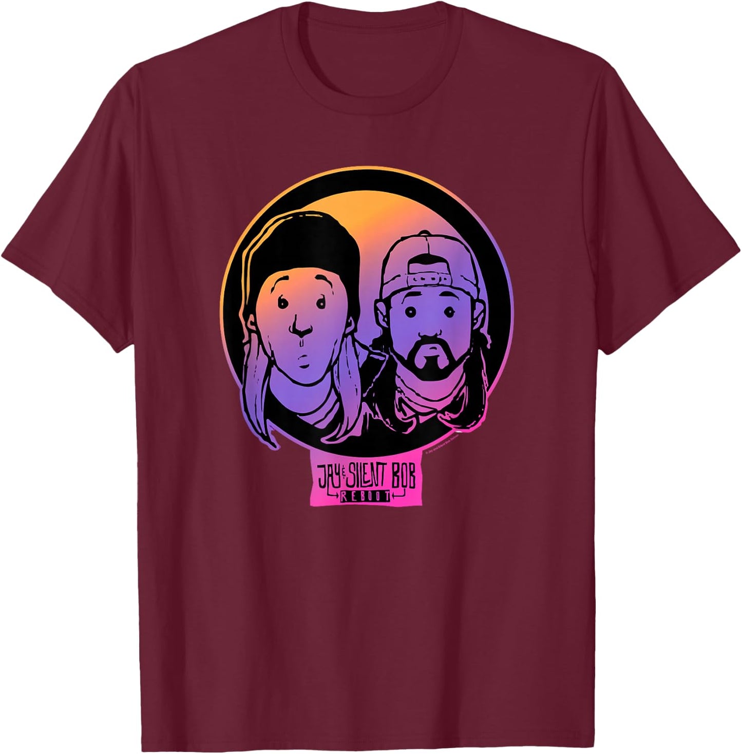 Jay & Silent Bob Colorful Cartoon Gradient Portraits T-Shirt - T-Shirt | Maroon