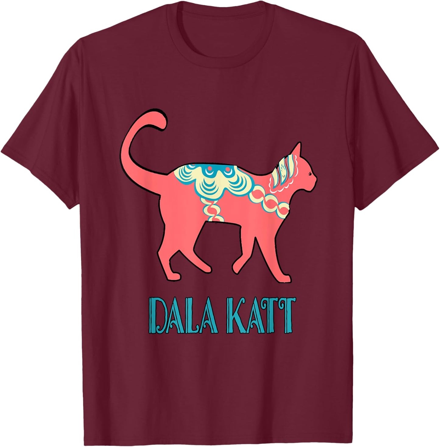 Swedish Dala Cat Dalecarlian Horse Kitty Katt Cat Nordic T-Shirt - T-Shirt | Maroon