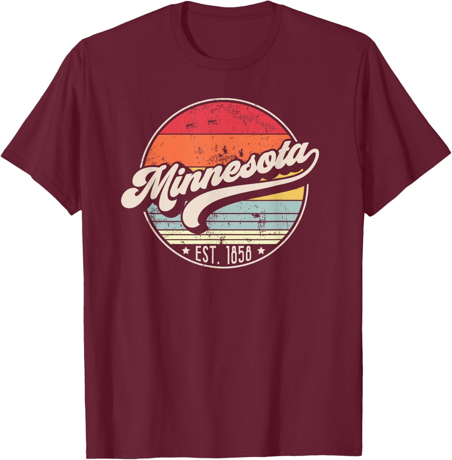Retro Minnesota Home State MN Cool 70s Style Sunset T-Shirt - T-Shirt | Maroon