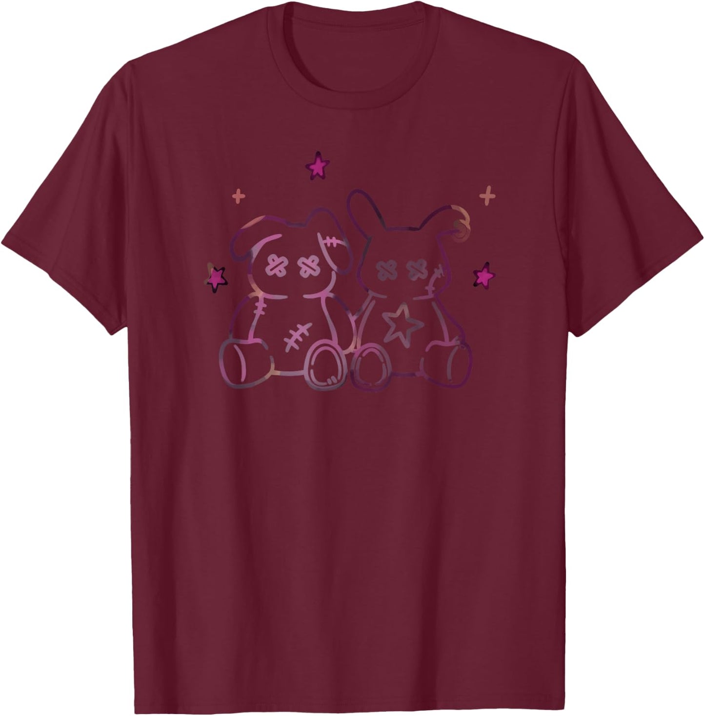 Harajuku Y2K Creepy Pastel Goth Doll Bunnies T-Shirt - T-Shirt | Maroon