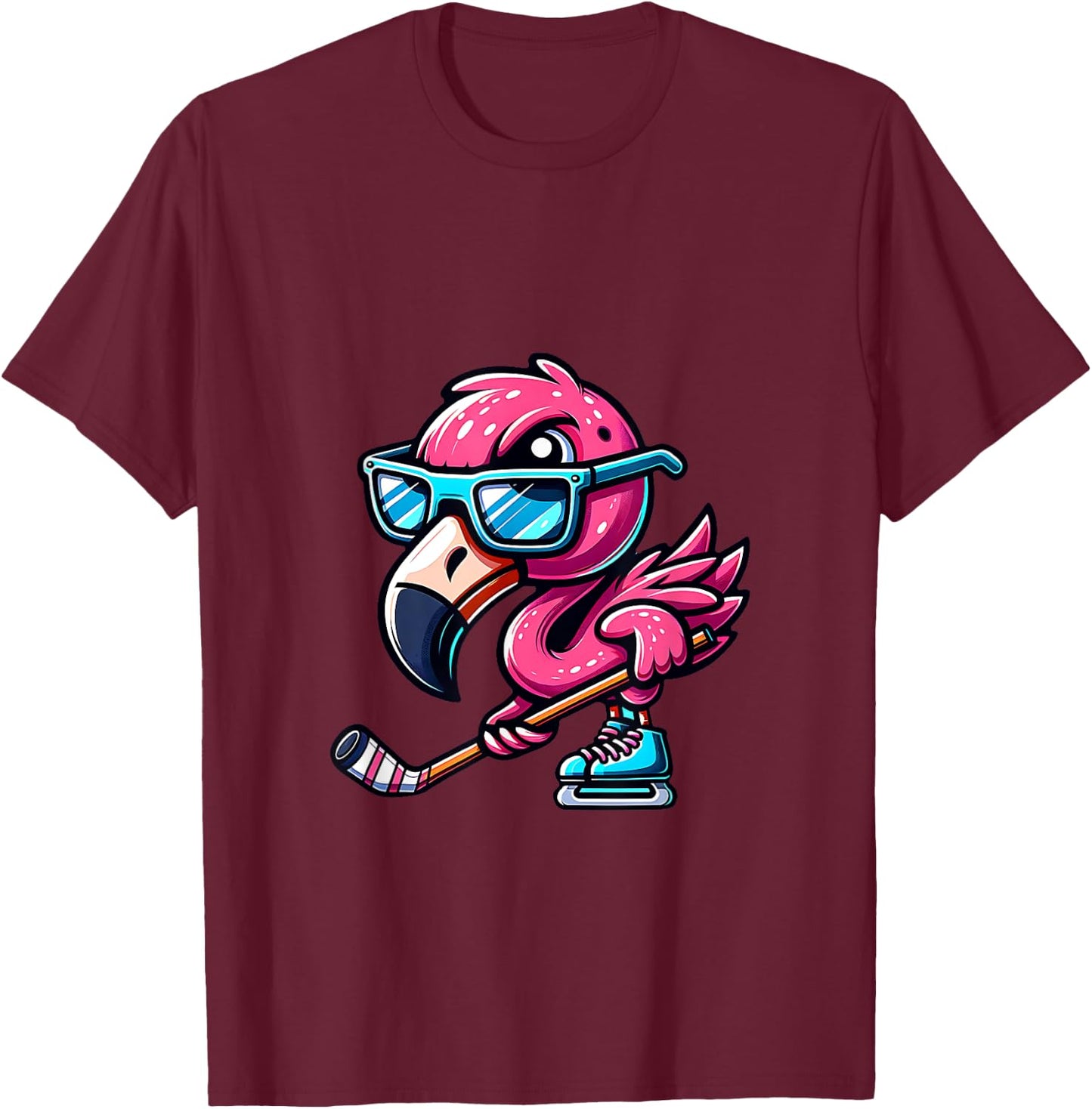 Cool Ice Hockey Flamingo With Attitude T-Shirt - T-Shirt | Maroon