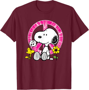 Peanuts Snoopy Woodstock Peace Shield , black T-Shirt - T-Shirt | Maroon