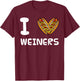I Love Weiners Hotdogs Frankfurter Wiener Frank Sausage Bun T-Shirt - T-Shirt | Maroon