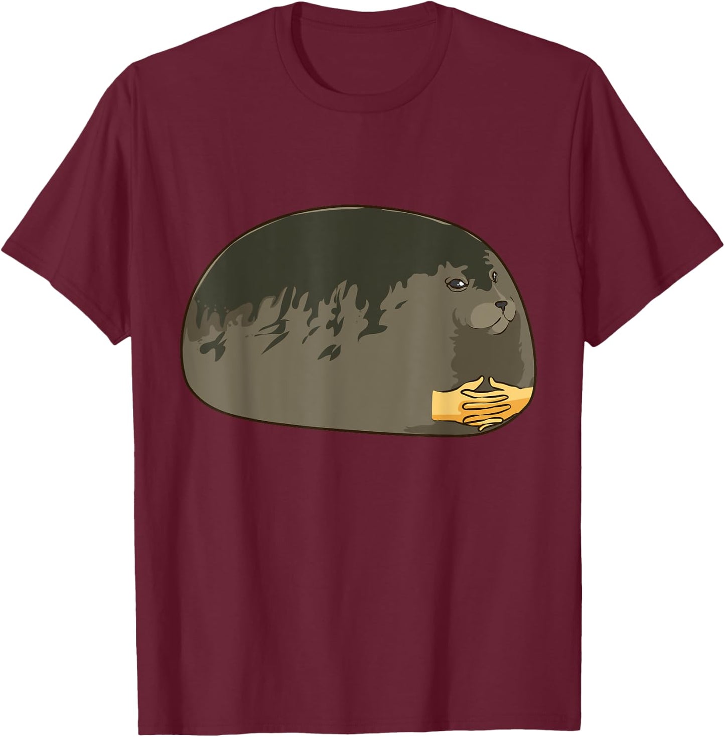 Seal With Hands Crossed Meme Cute Chubby Seal Dank Meme T-Shirt - T-Shirt | Maroon