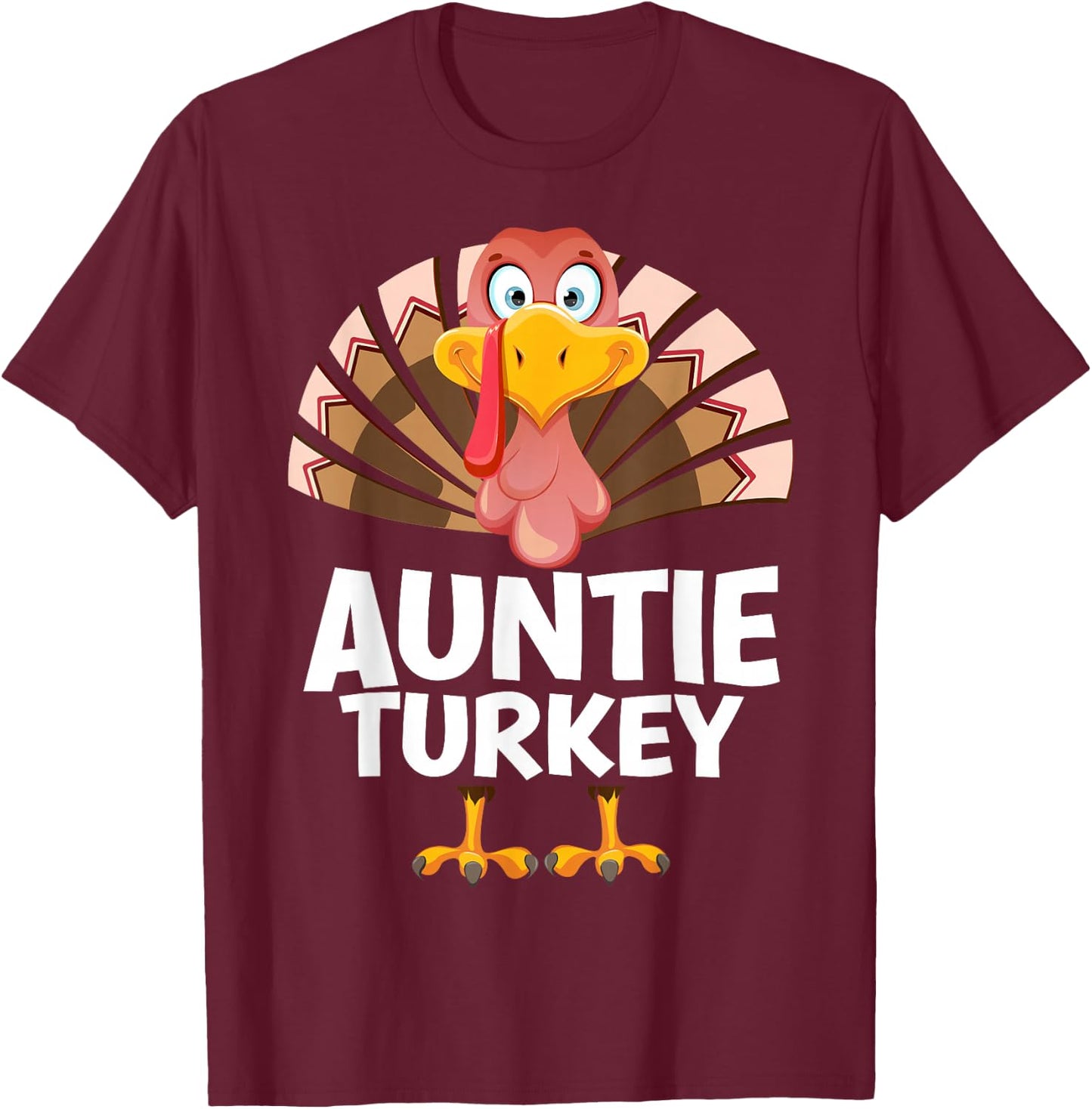 Thanksgiving Auntie Turkey Matching Pajama , Small, Black T-Shirt - T-Shirt | Maroon