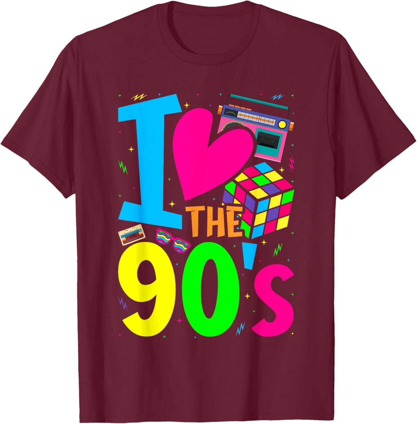 I Love The 90s Clothes and Men Party Funny T-Shirt - T-Shirt | Maroon