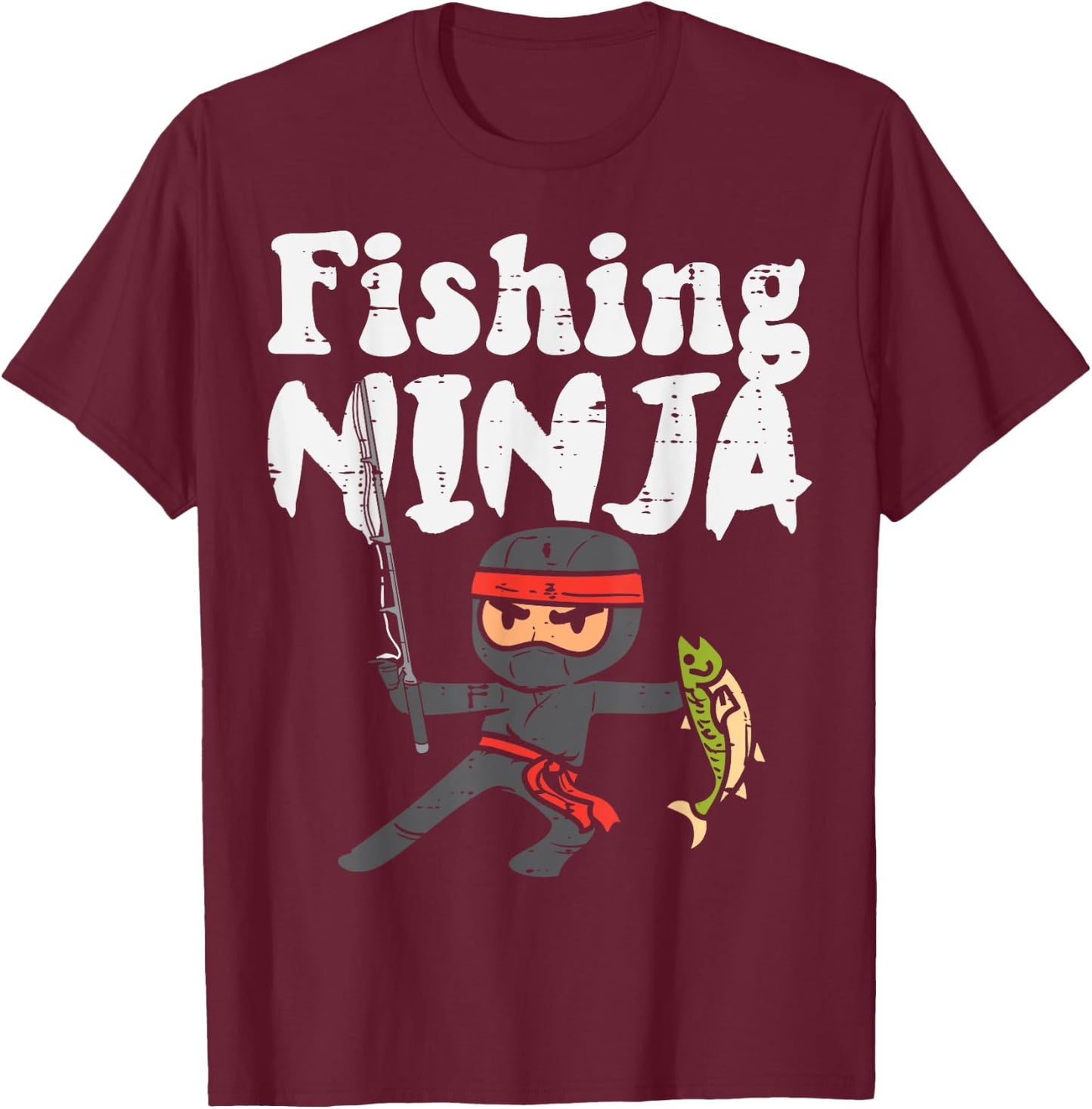 Fishing Ninja Cute Fish Lover Boys Girls Kids Toddler Youth T-Shirt - T-Shirt | Maroon