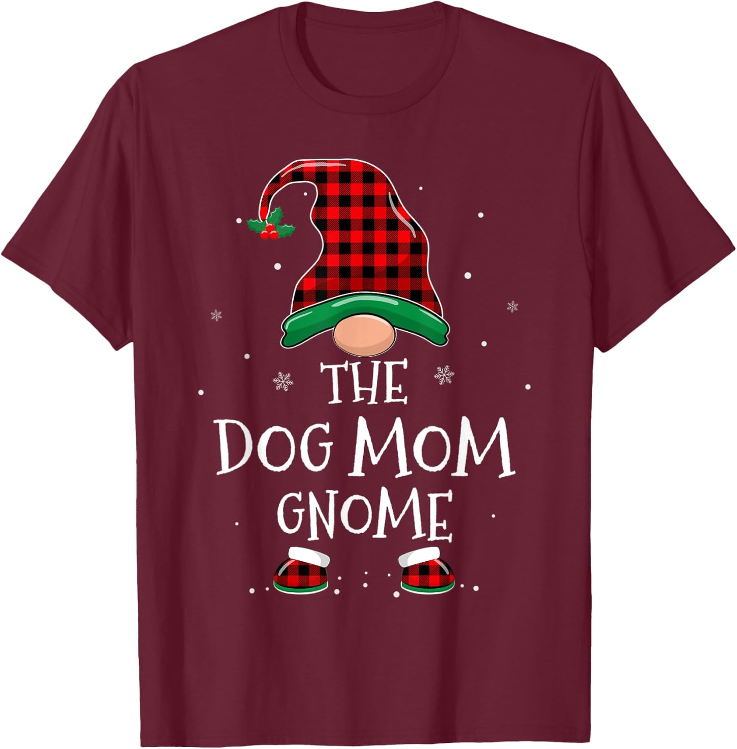 Dog Mom Gnome Xmas Family Matching Plaid Christmas Gnomes T-Shirt - T-Shirt | Maroon