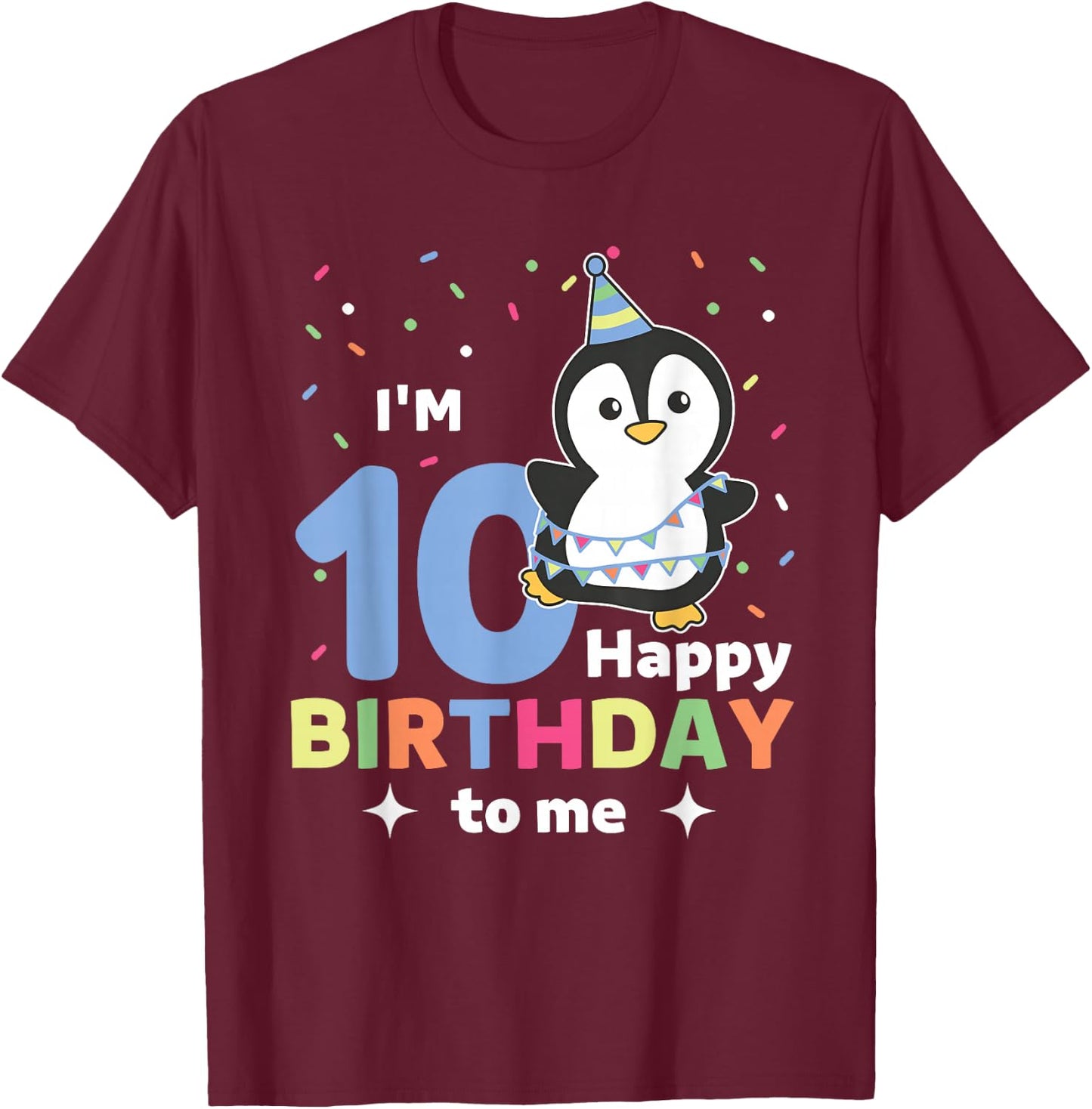 10th Birthday Penguin for Kids Ten Years Old Penguin T-Shirt - T-Shirt | Maroon