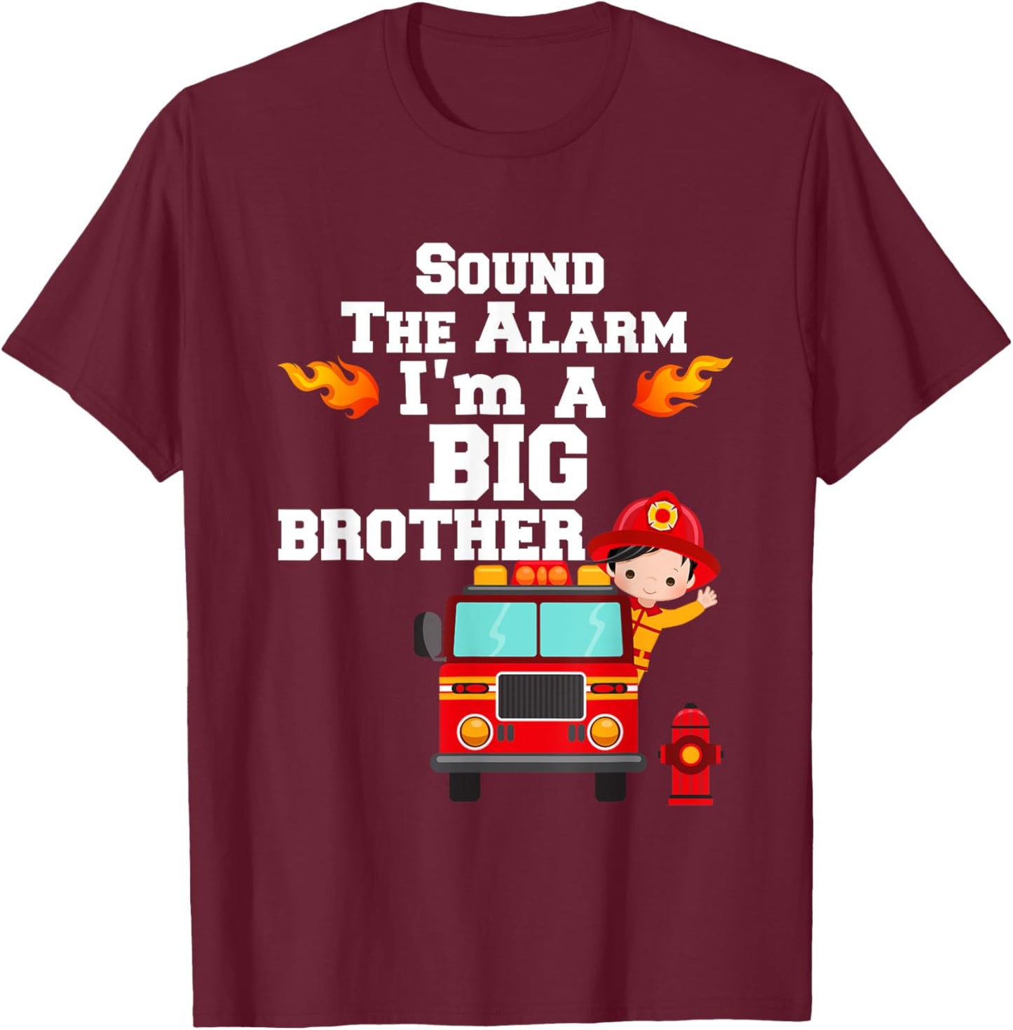 Boy's Sound The Alarm I'm A Big Brother Fire Truck T-Shirt - T-Shirt | Maroon
