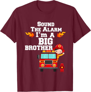 Boy's Sound The Alarm I'm A Big Brother Fire Truck T-Shirt - T-Shirt | Maroon