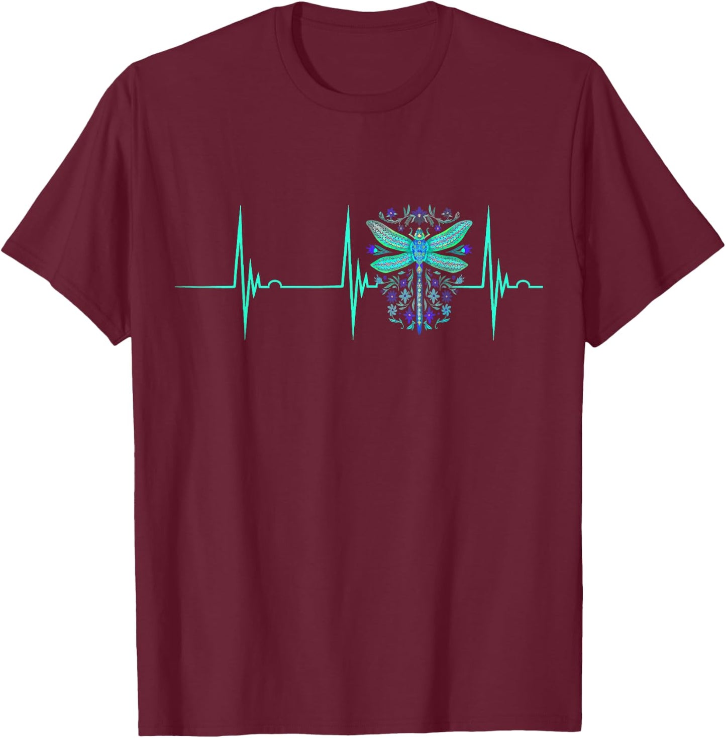 Dragonfly Dragonflies Nature Insect Heartbeat EKG Pulse T-Shirt - T-Shirt | Maroon