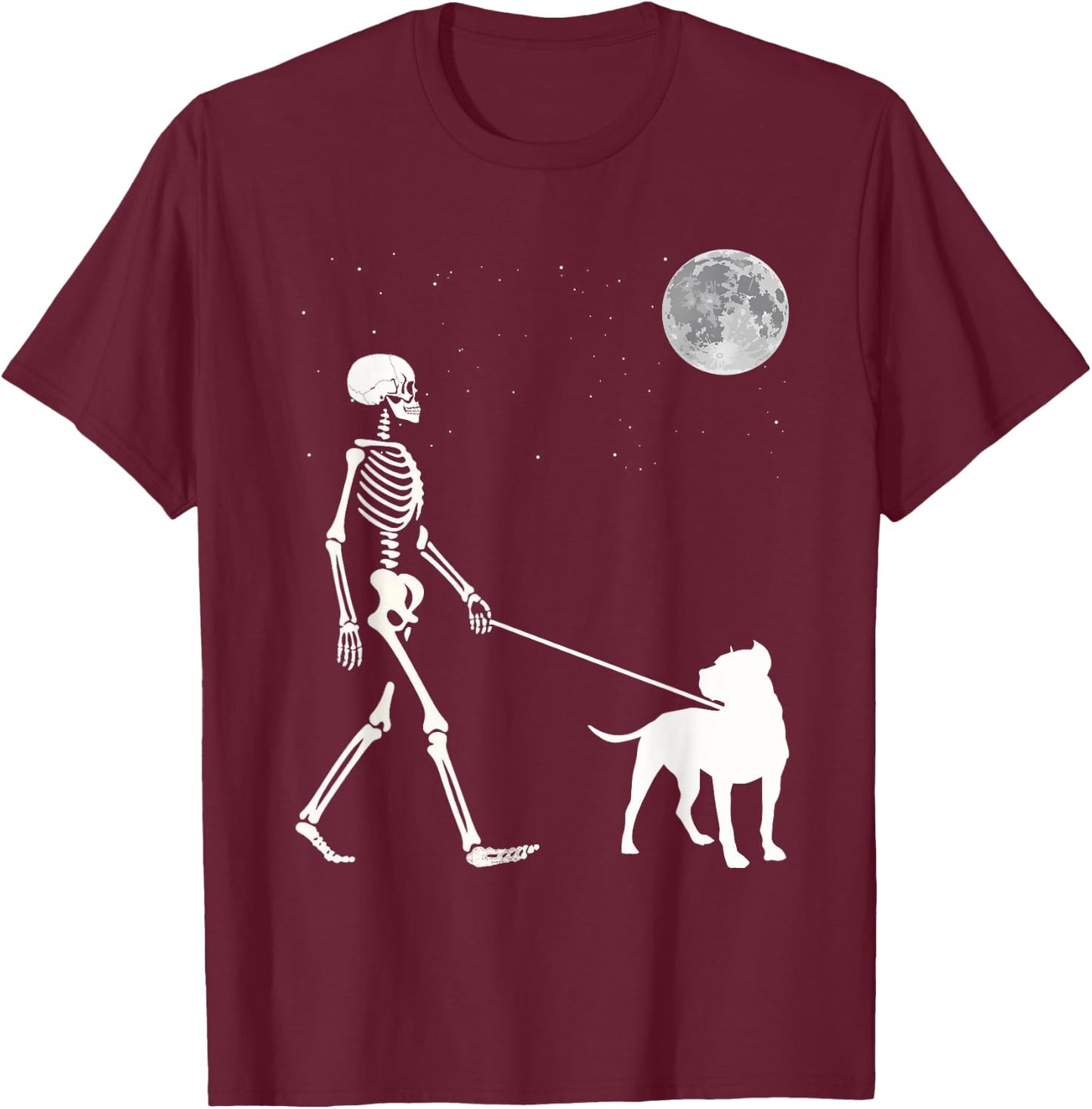 Fun Skeleton Walking Pitbull Dog Full Moon Women Kids T-Shirt - T-Shirt | Maroon