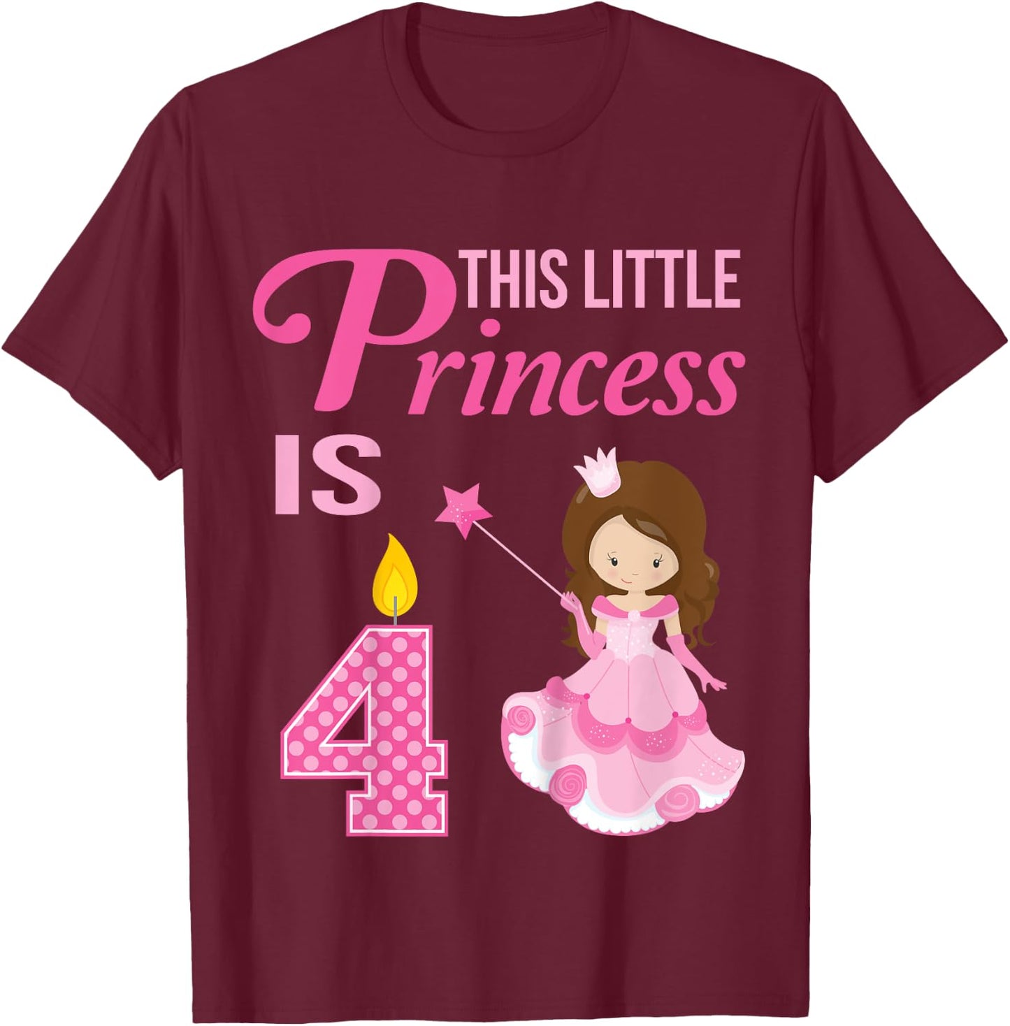 4th Birthday Girls Princess 4 Year Old Fairy Tale T-Shirt - T-Shirt | Maroon