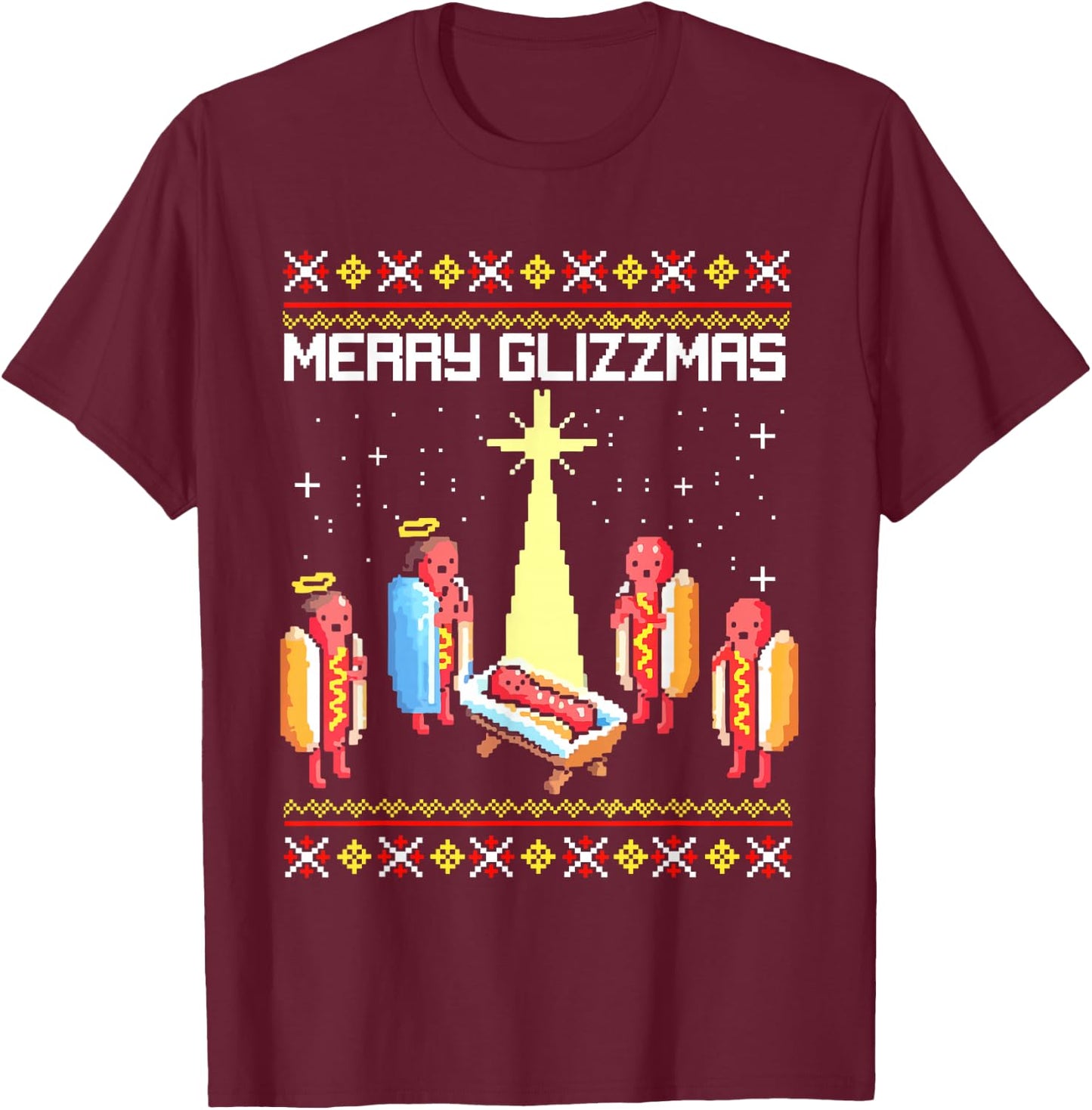 Merry Glizzmas Tacky Funny Merry Christmas Hotdogs T-Shirt - T-Shirt | Maroon