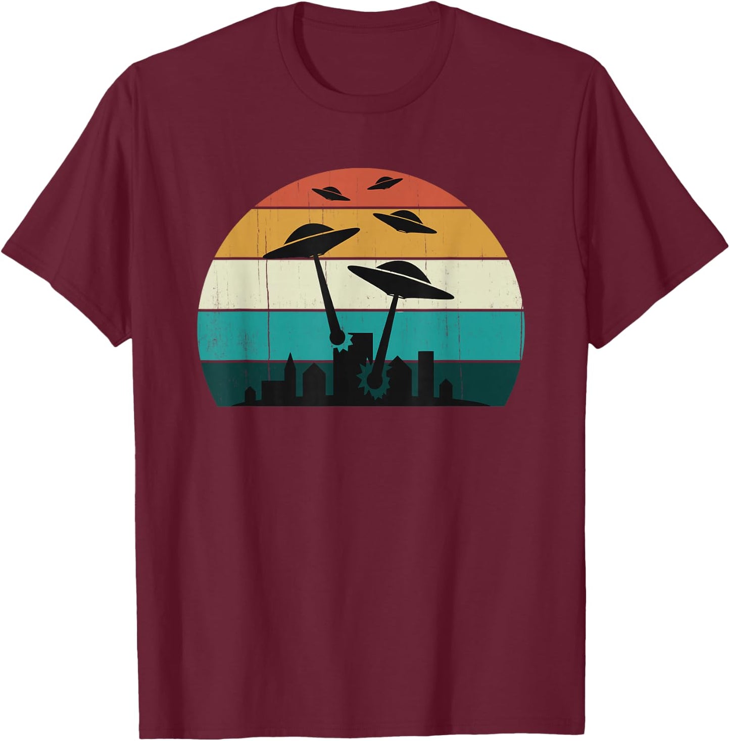 Retro UFO Attack at Sunset - Cool Classic T-Shirt - T-Shirt | Maroon