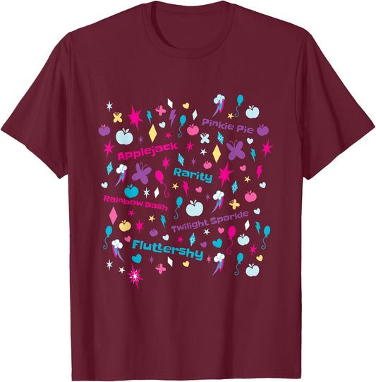 My Little Pony Cutie Marks Montage T-Shirt - T-Shirt | Maroon