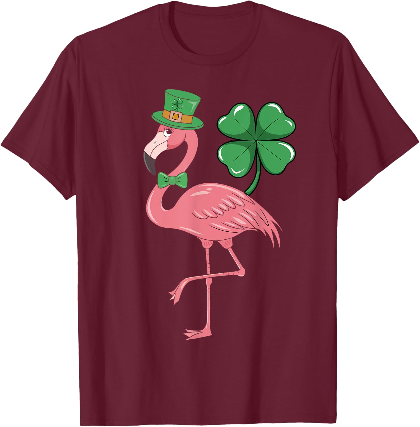 St. Patrick’s Day Flamingo Leprechaun Hat Shamrock Men Women T-Shirt - T-Shirt | Maroon