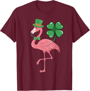 St. Patrick’s Day Flamingo Leprechaun Hat Shamrock Men Women T-Shirt - T-Shirt | Maroon