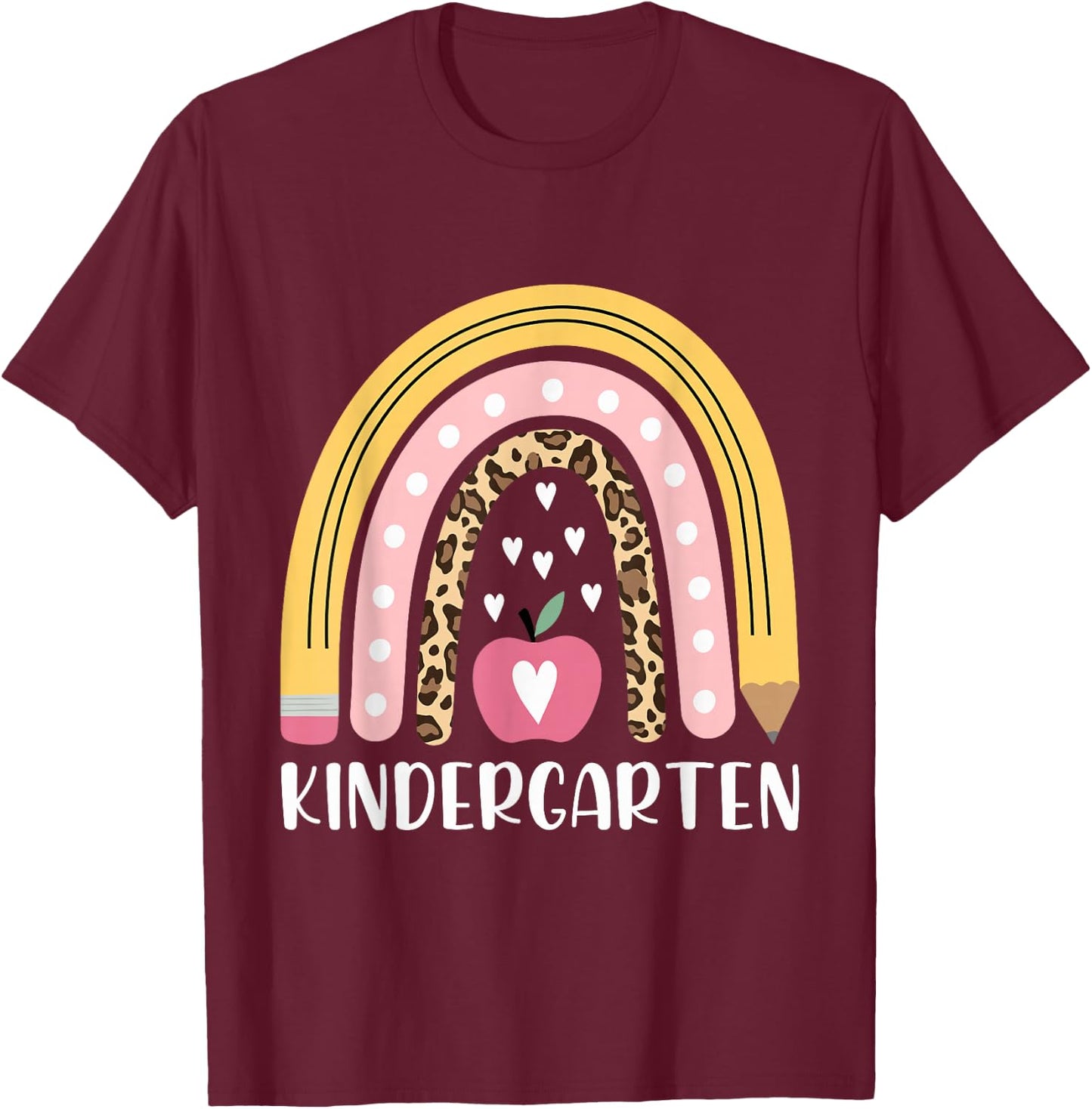 Kindergarten Teacher Leopard Rainbow Teacher Back to School T-Shirt - T-Shirt | Maroon