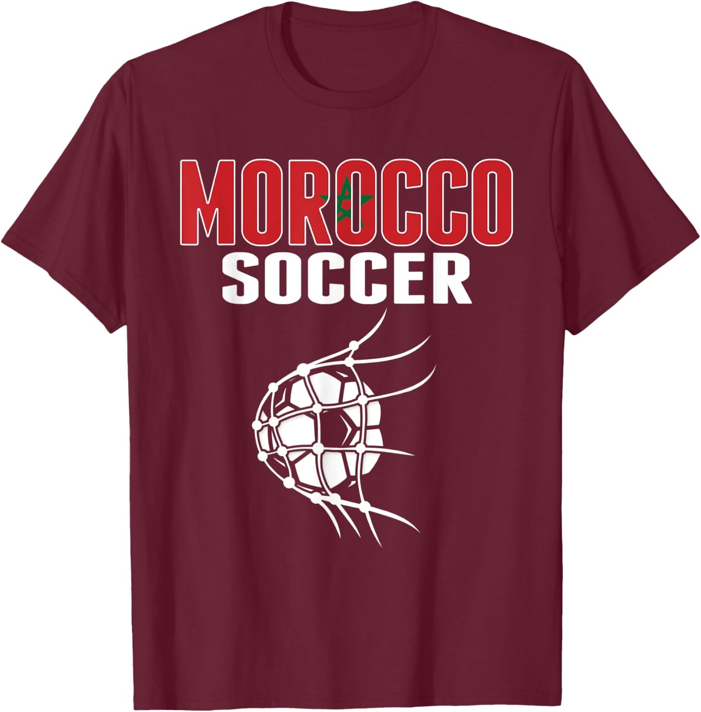 Morocco Soccer Ball In Net - Moroccan Football Supporters T-Shirt - T-Shirt | Maroon