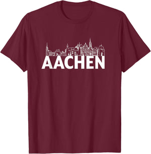 Aachen Deutschland Europa Stadt Skyline Silhouette Umriss Skizze T-Shirt - T-Shirt | Maroon