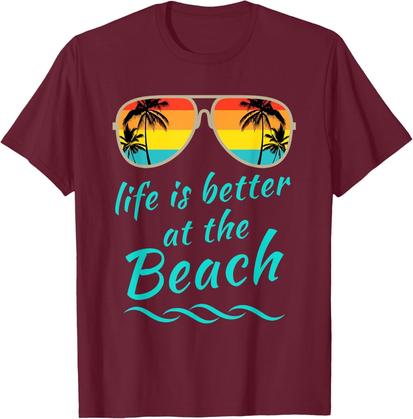 Life is Better at The Beach Retro Palm Trees Summer T-Shirt - T-Shirt | Maroon