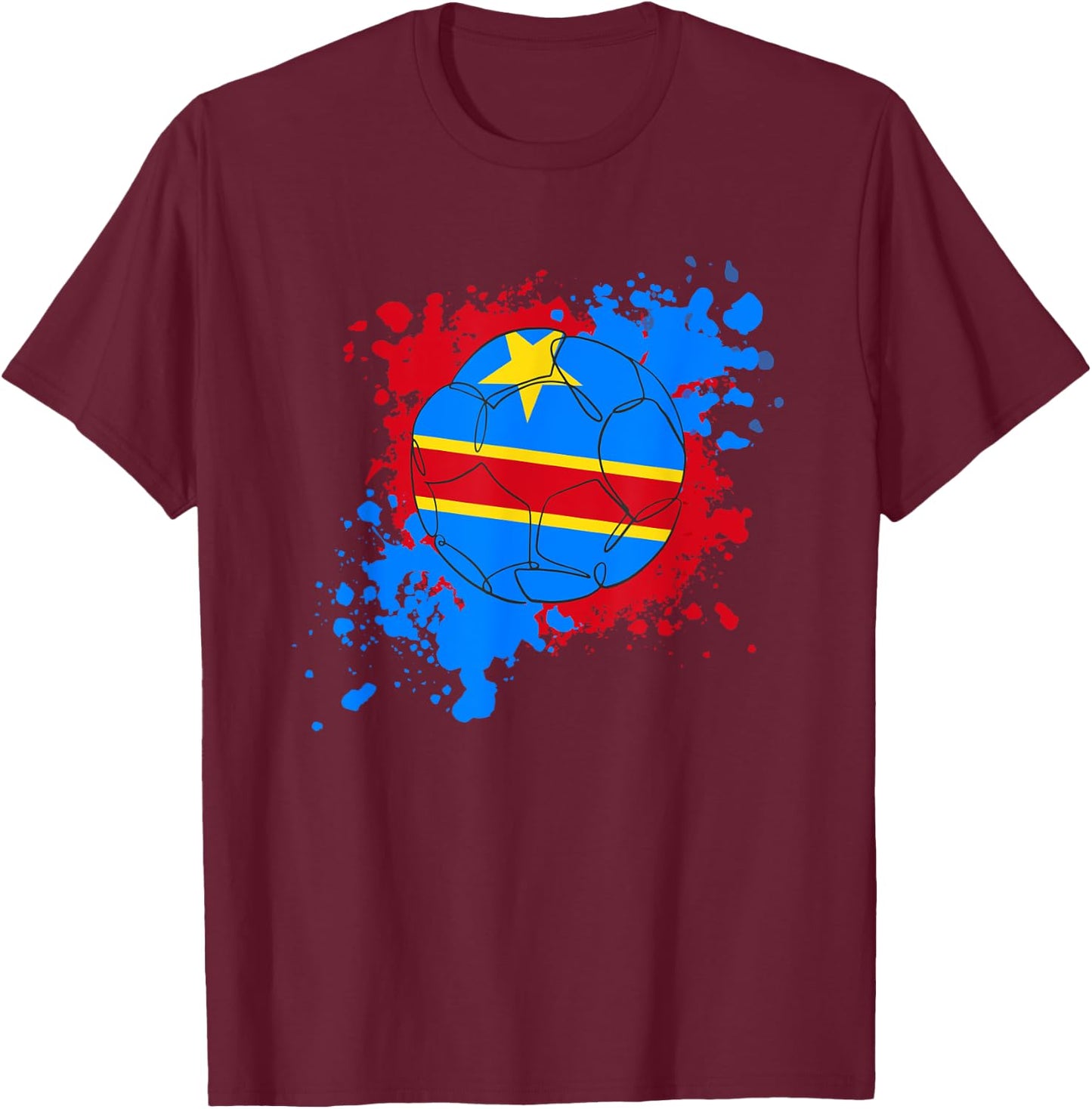 Soccer Ball With The Flag Of DR Congo T-Shirt - T-Shirt | Maroon