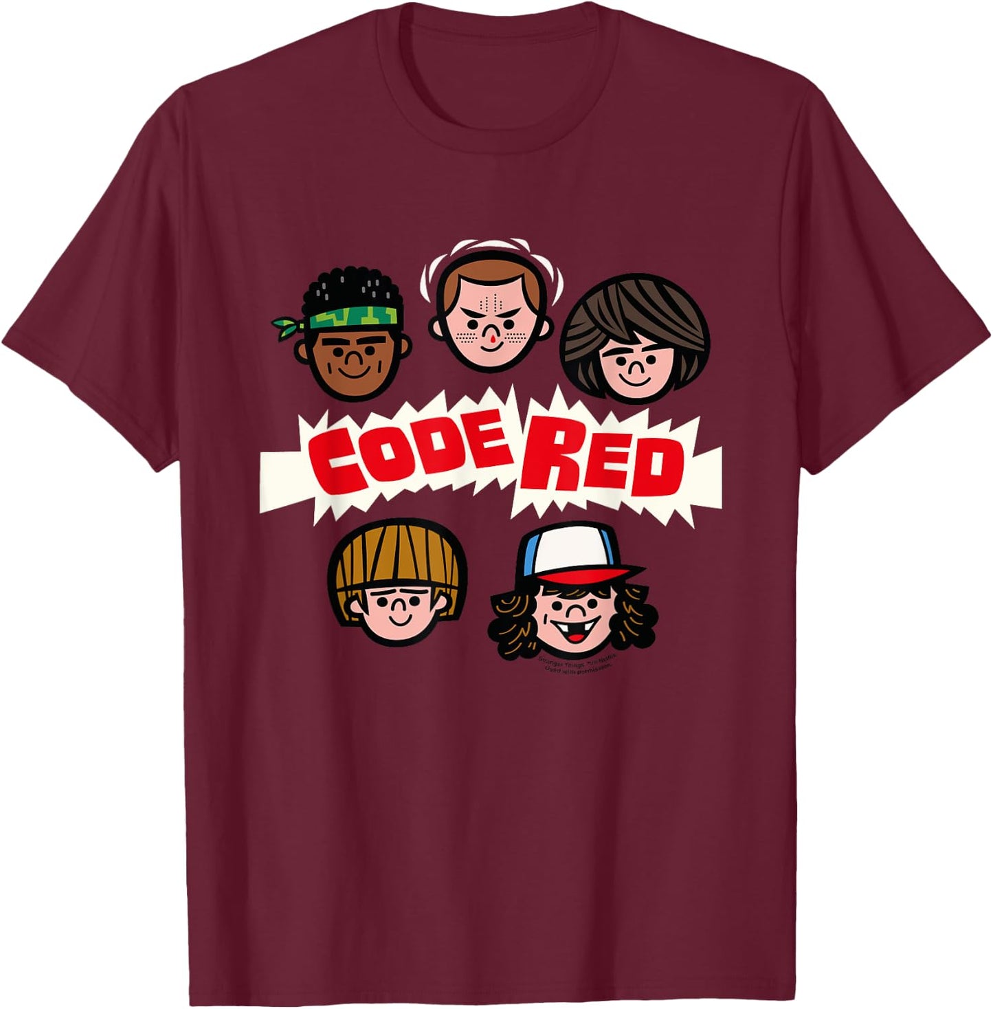 Stranger Things Dustin & Co Code Red , blue T-Shirt - T-Shirt | Maroon