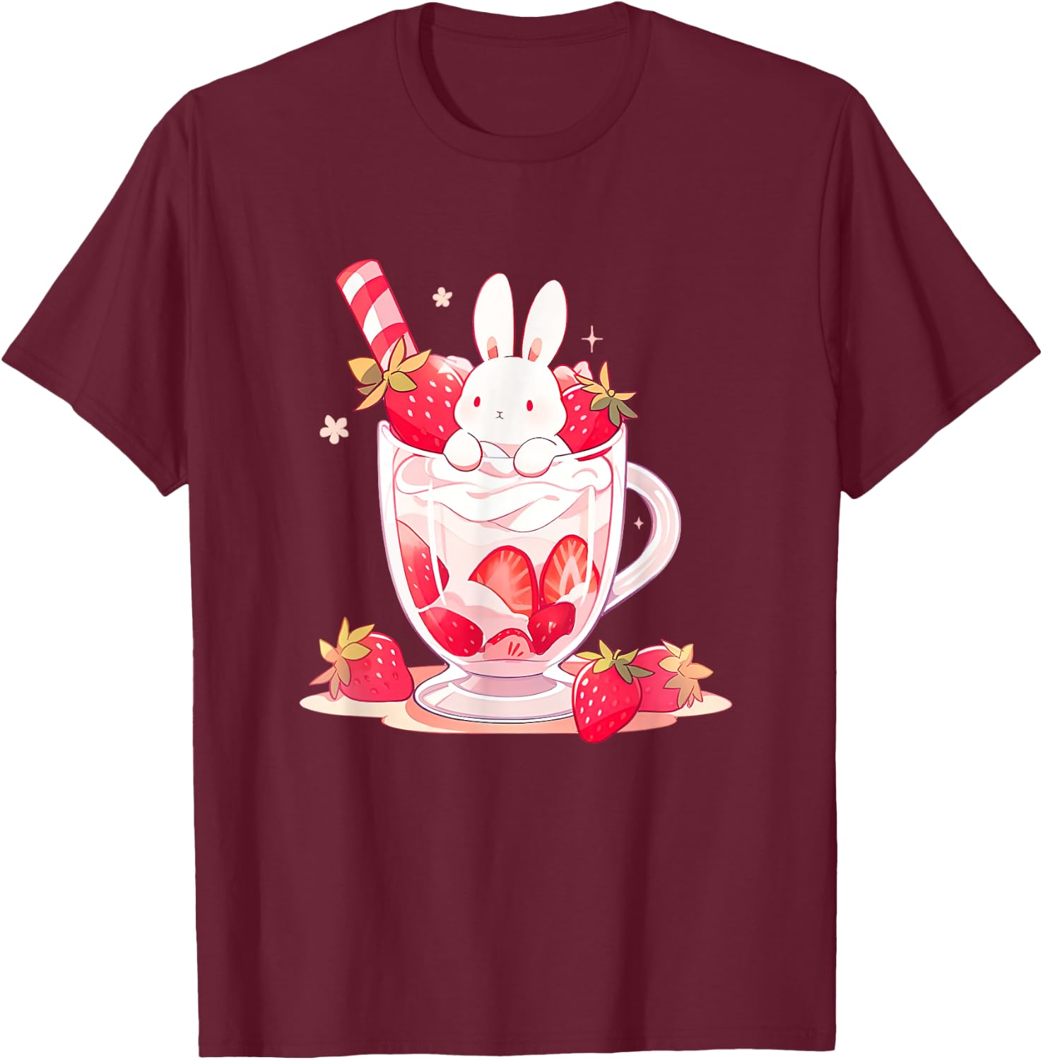 Cute Anime Bunny Rabbit Strawberry Milk Kawaii Harajuku T-Shirt - T-Shirt | Maroon