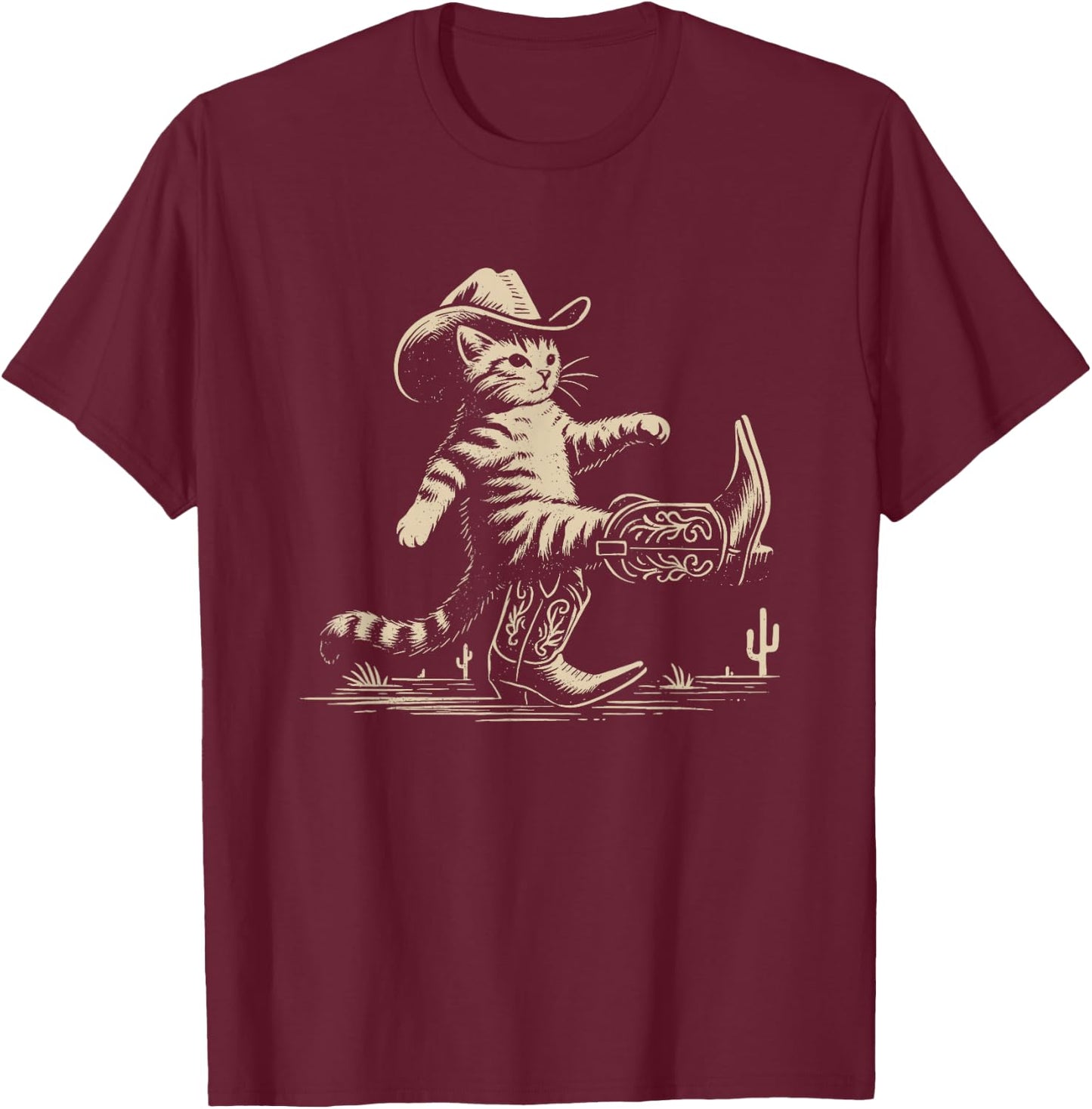 Funny Cowboy Boots for Cat T-Shirt - T-Shirt | Maroon