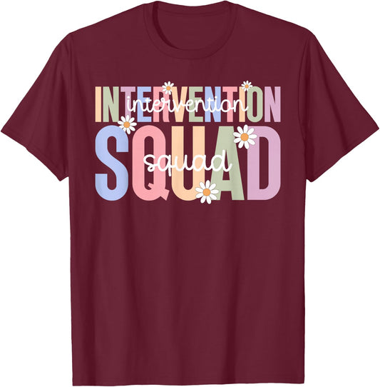Boho Intervention Squad Intervention Teacher Team T-Shirt - T-Shirt | Maroon
