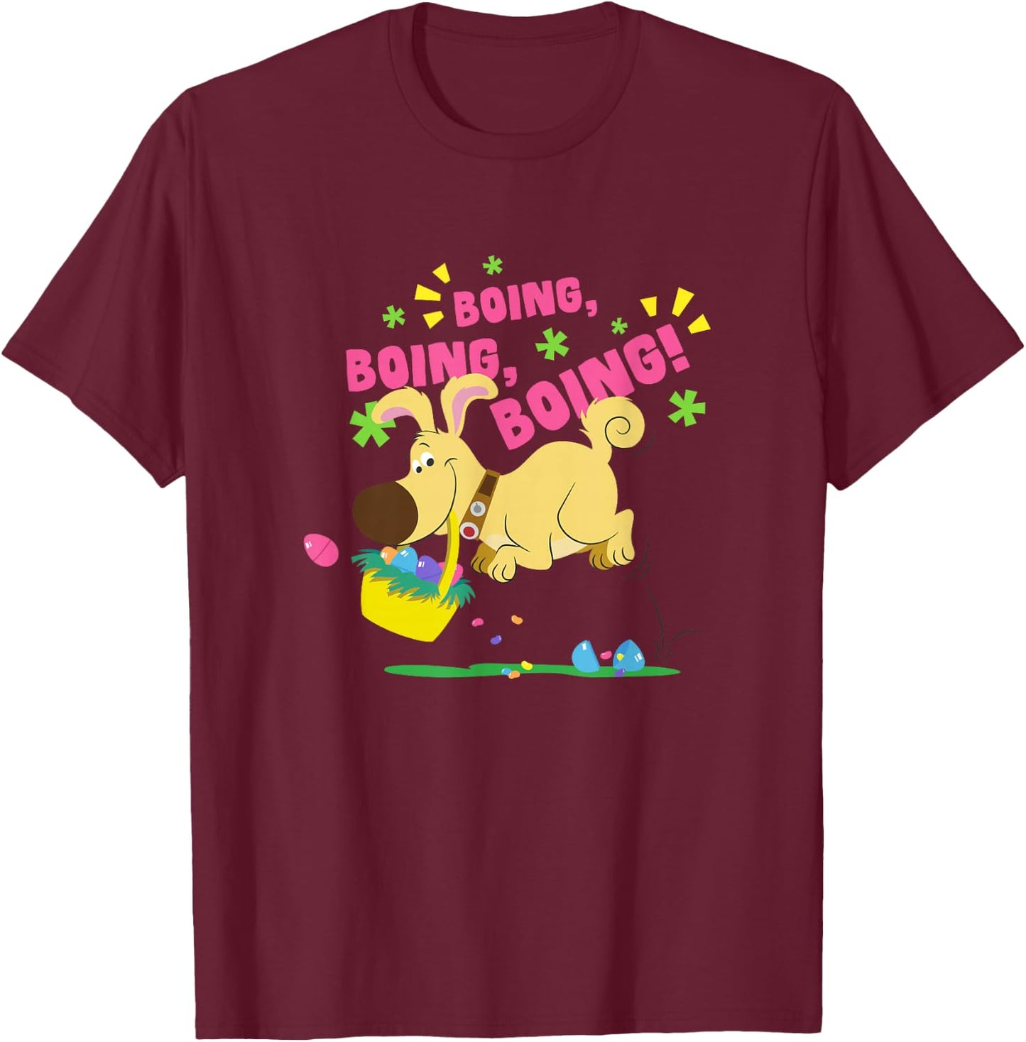 Disney Pixar Up Easter Spring Dug Boing Boing Bunny Hop T-Shirt - T-Shirt | Maroon