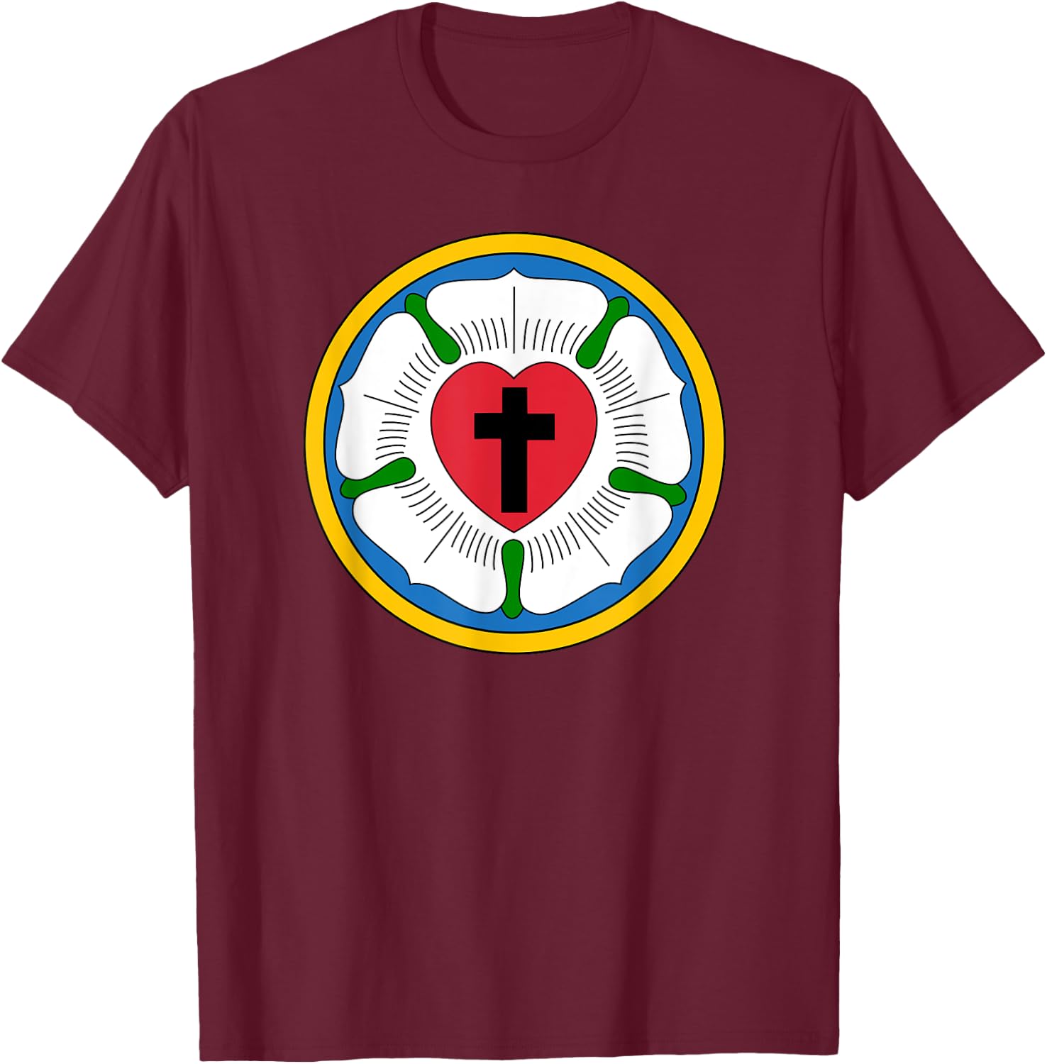 Lutheran 95 Theses Martin Luther Rose Reformation Concords T-Shirt - T-Shirt | Maroon