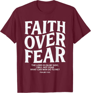 Faith Over Fear Christian Jesus T-Shirt - T-Shirt | Maroon