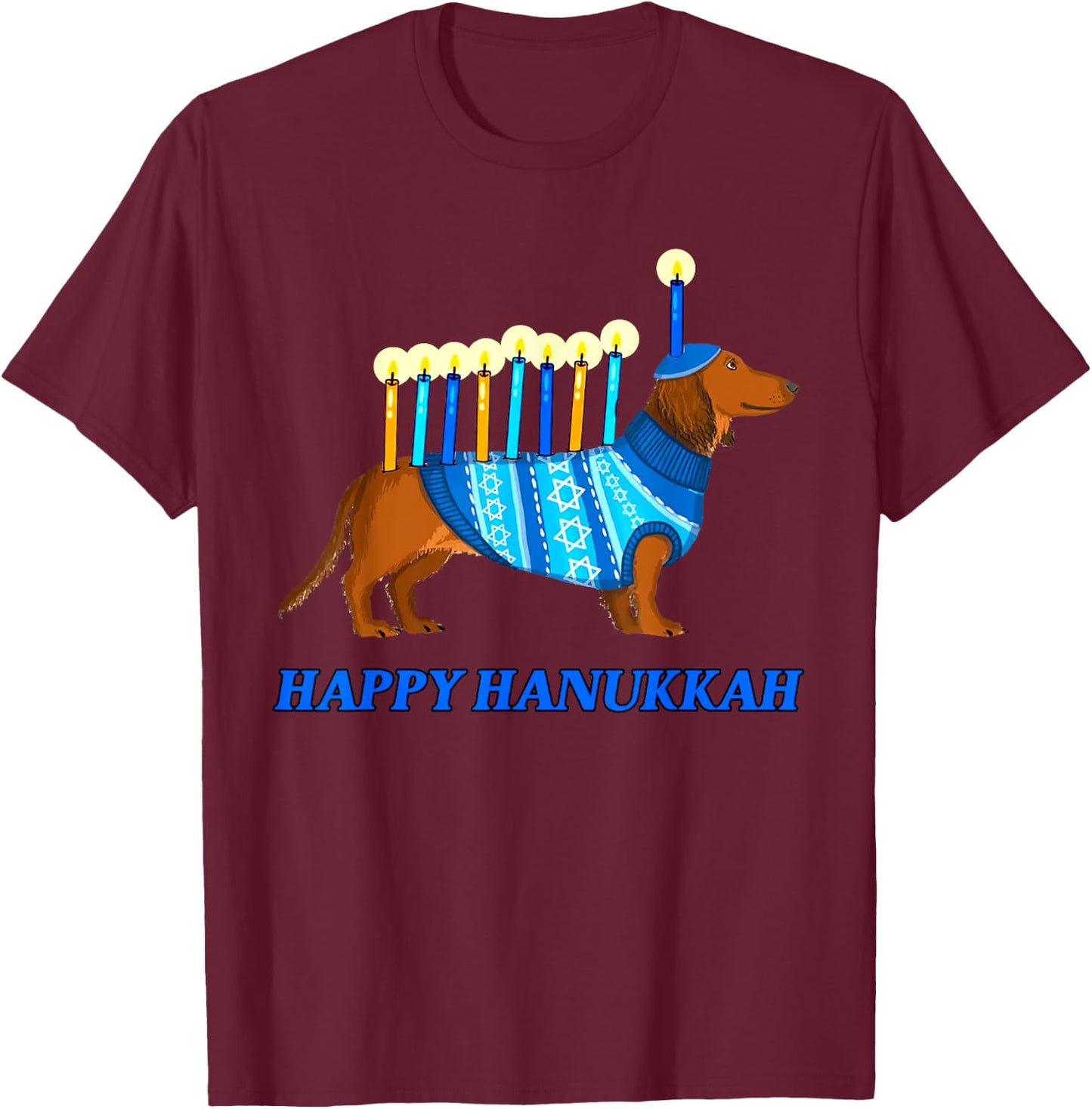 Weiner Dog Menorah Happy Hanukkah Weiner Dog Menorah T-Shirt - T-Shirt | Maroon