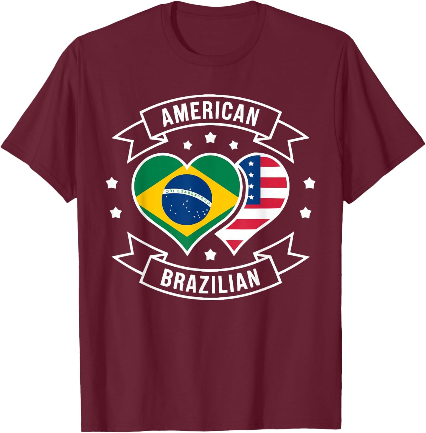 Half American Half Brazilian USA Flag Brazil America T-Shirt - T-Shirt | Maroon