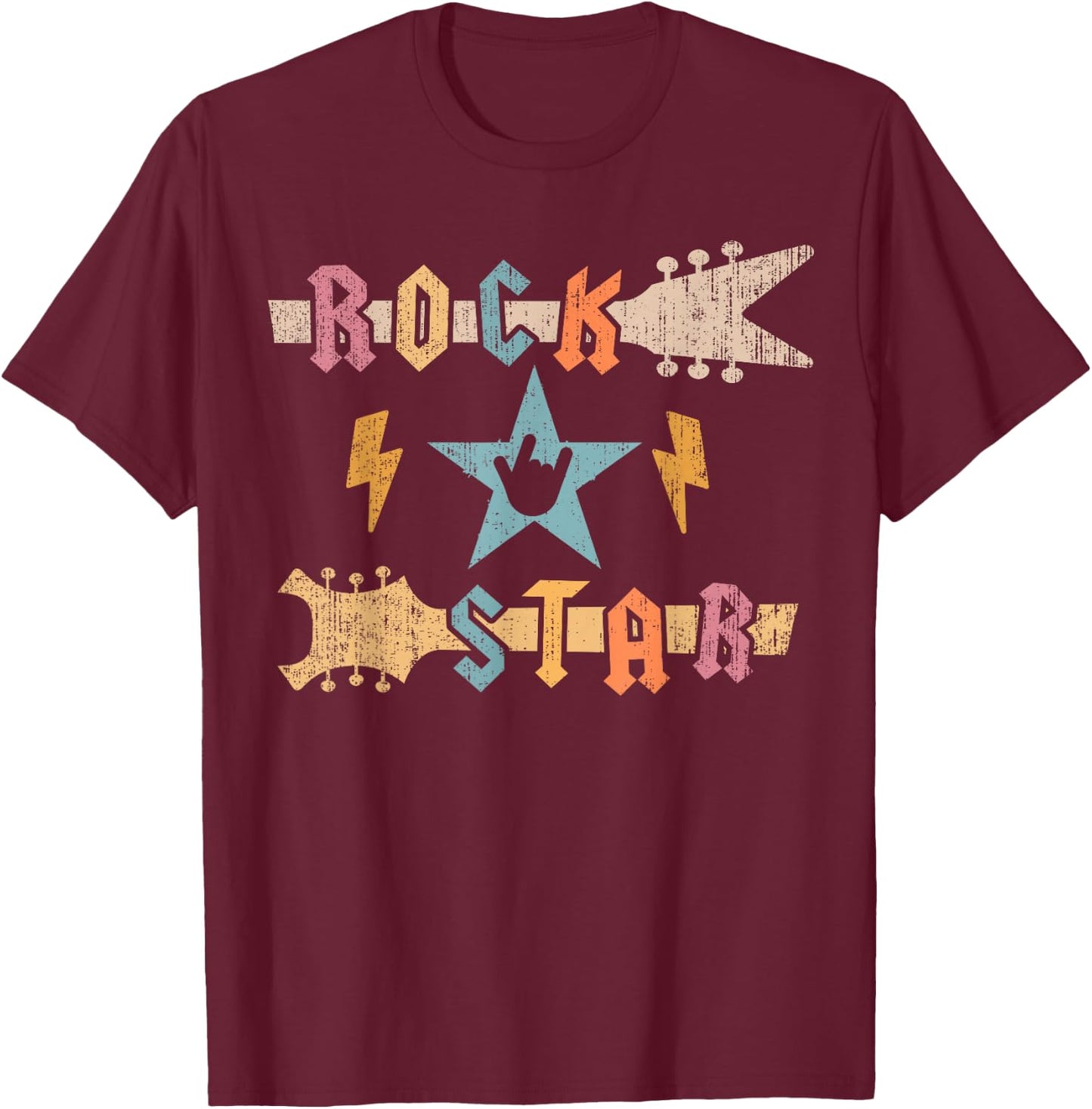 Rock Star Guitar Vintage Rock and Roll Kids Boys Girls T-Shirt - T-Shirt | Maroon