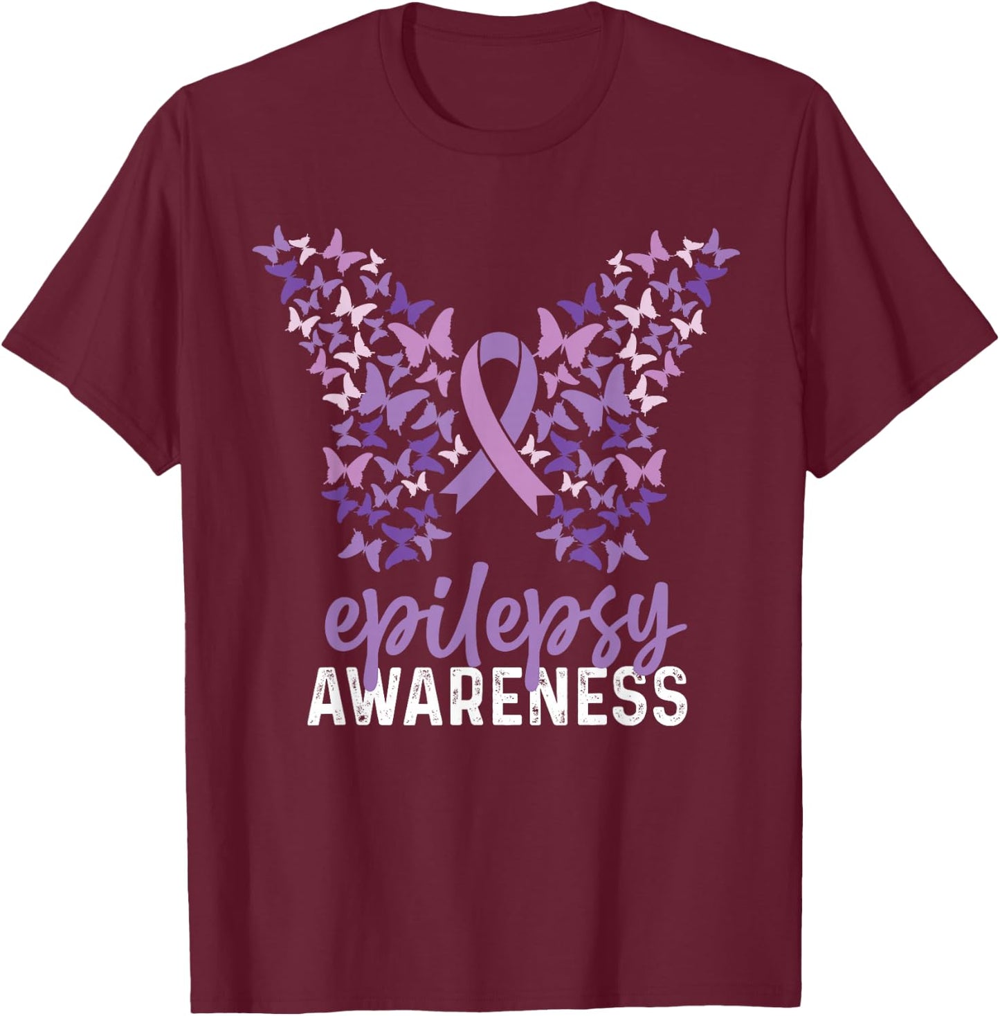 Epilepsy Awareness Butterfly Ribbon T-Shirt - T-Shirt | Maroon