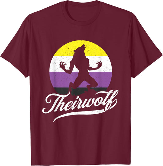 Theirwolf Non Binary Pride Nonbinary NB Enby Flagge LGBTQIA+ T-Shirt - T-Shirt | Maroon