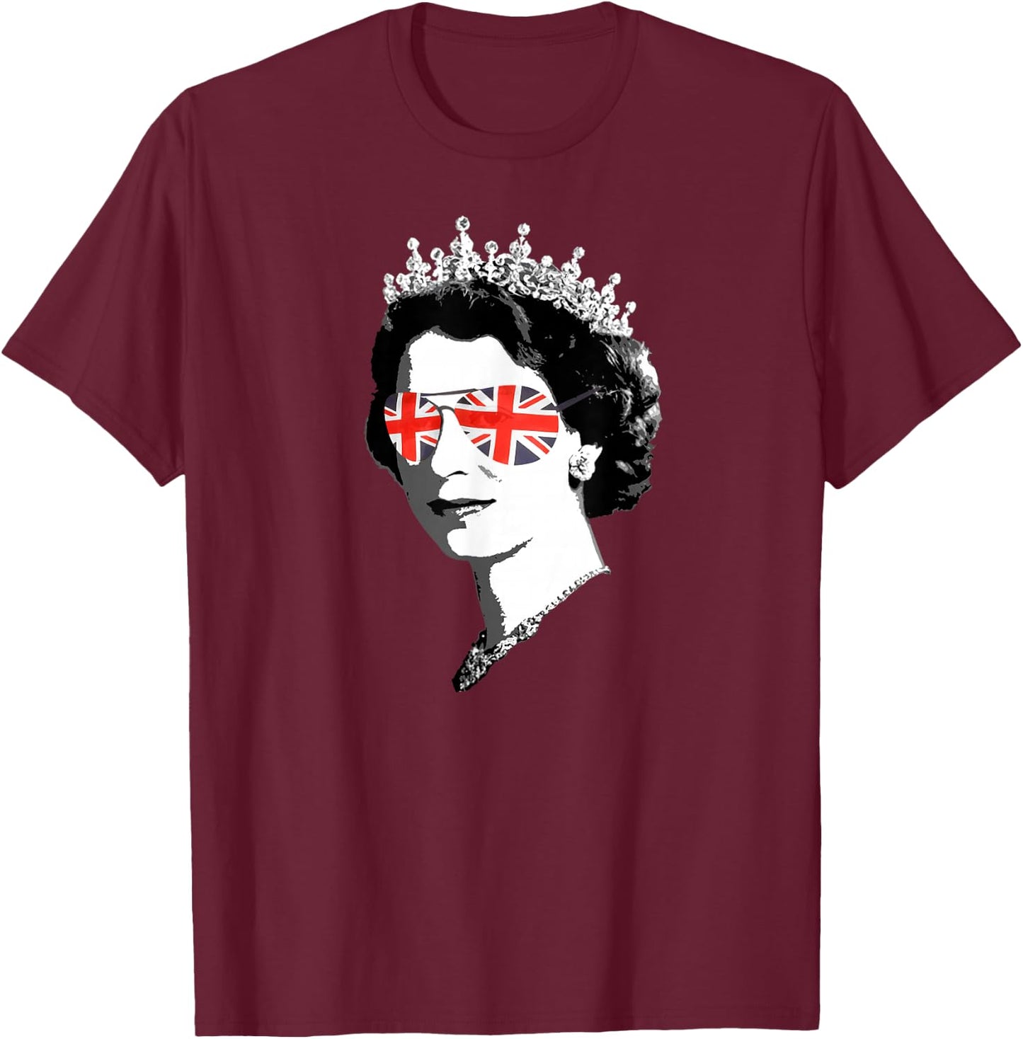 Queen Elizabeth II - British Sunglasses Meme , Black T-Shirt - T-Shirt | Maroon