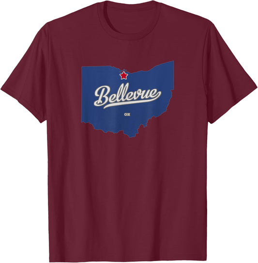 Bellevue Ohio OH Map T-Shirt - T-Shirt | Maroon
