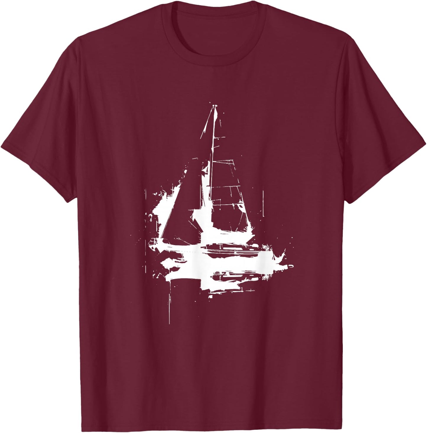 Sailing Boat Drawing Sailor Sailing Tour , black T-Shirt - T-Shirt | Maroon