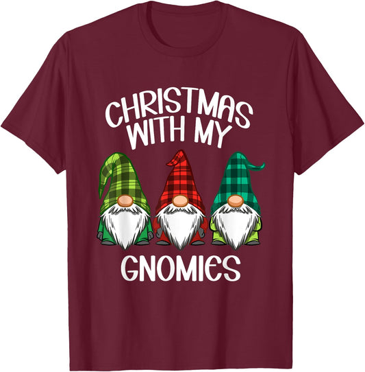 Gnome Family Christmas Shirt Women Men Buffalo Plaid T-Shirt - T-Shirt | Maroon