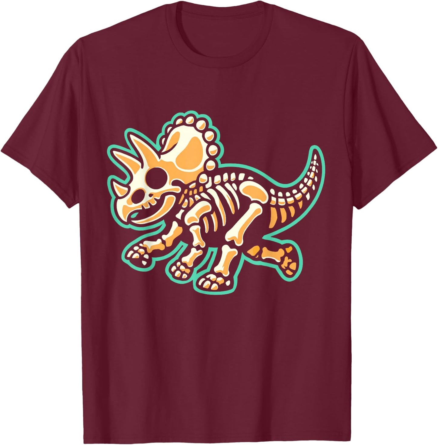 Retro Dinosaur Skeleton Triceratops Xray Boys Kids T-Shirt - T-Shirt | Maroon