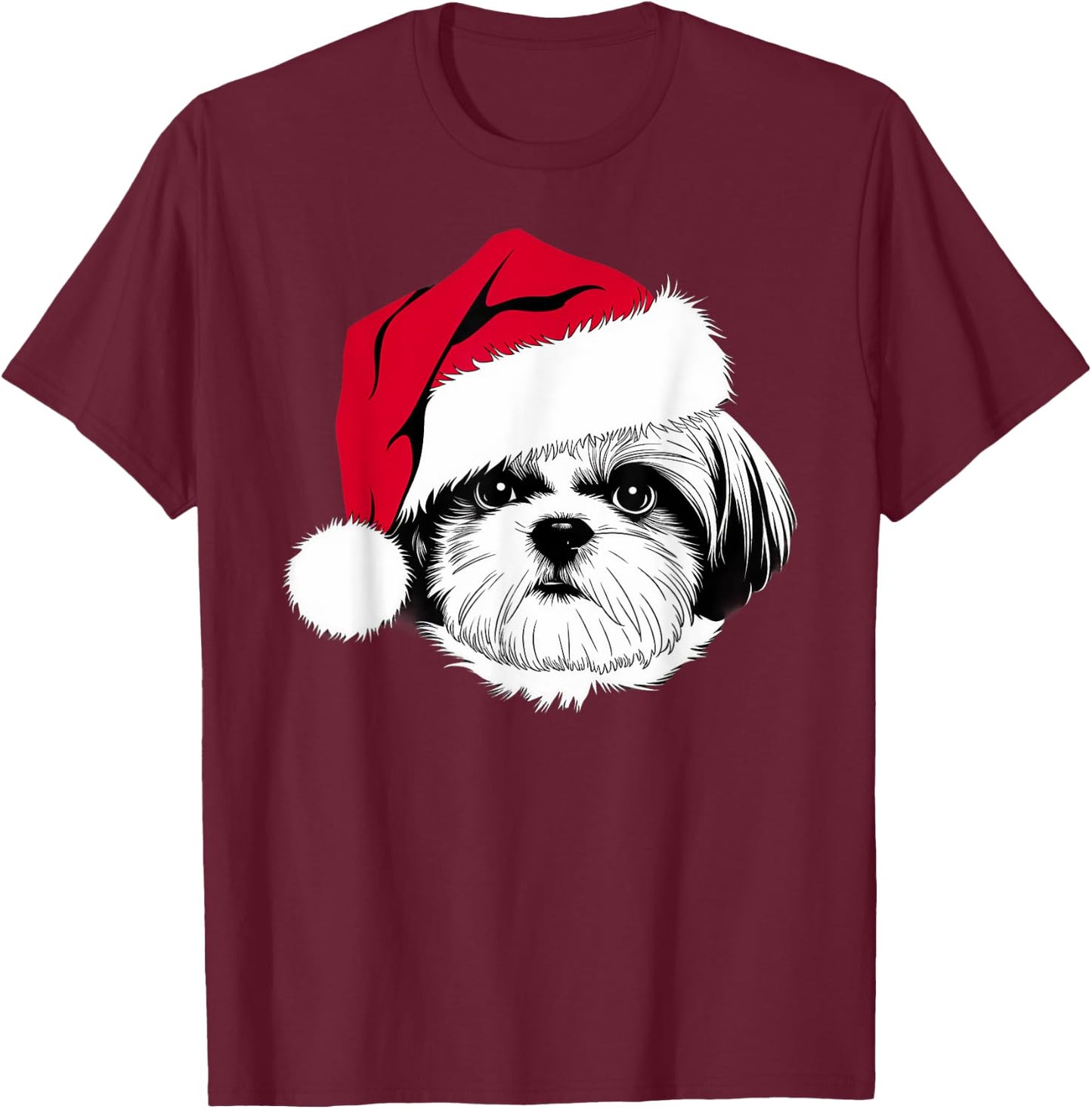 Joyful Shih Tzu Santa Dog on Shih Tzu Christmas Men Women Kids T-Shirt - T-Shirt | Maroon